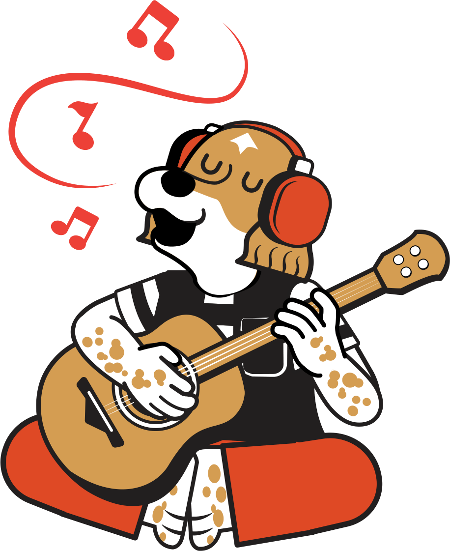 Maskot REMIX bermain gitar