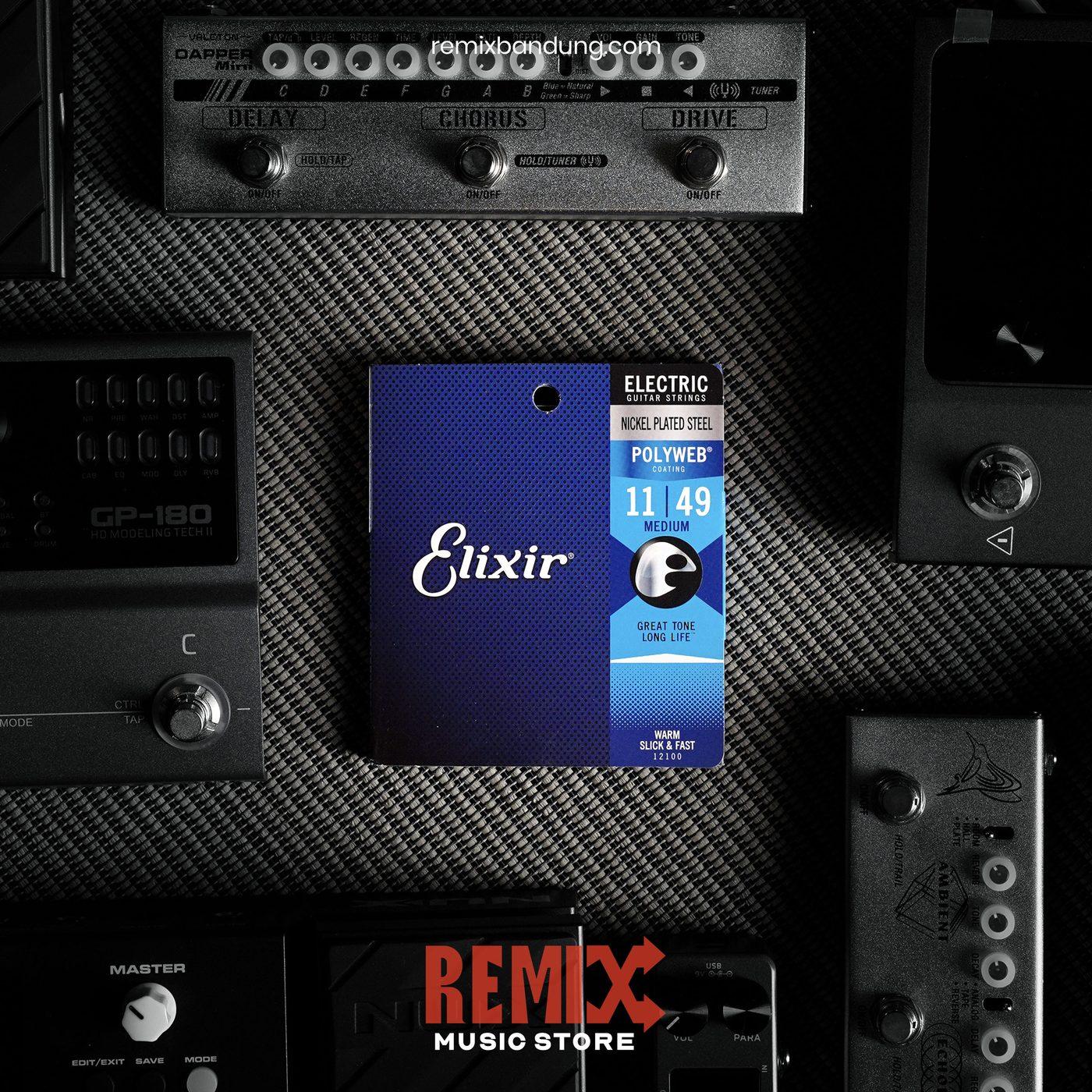 Elixir 12100 Senar Gitar Elektrik Nickel Plated Steel Lapisan POLYWEB Medium 11-49