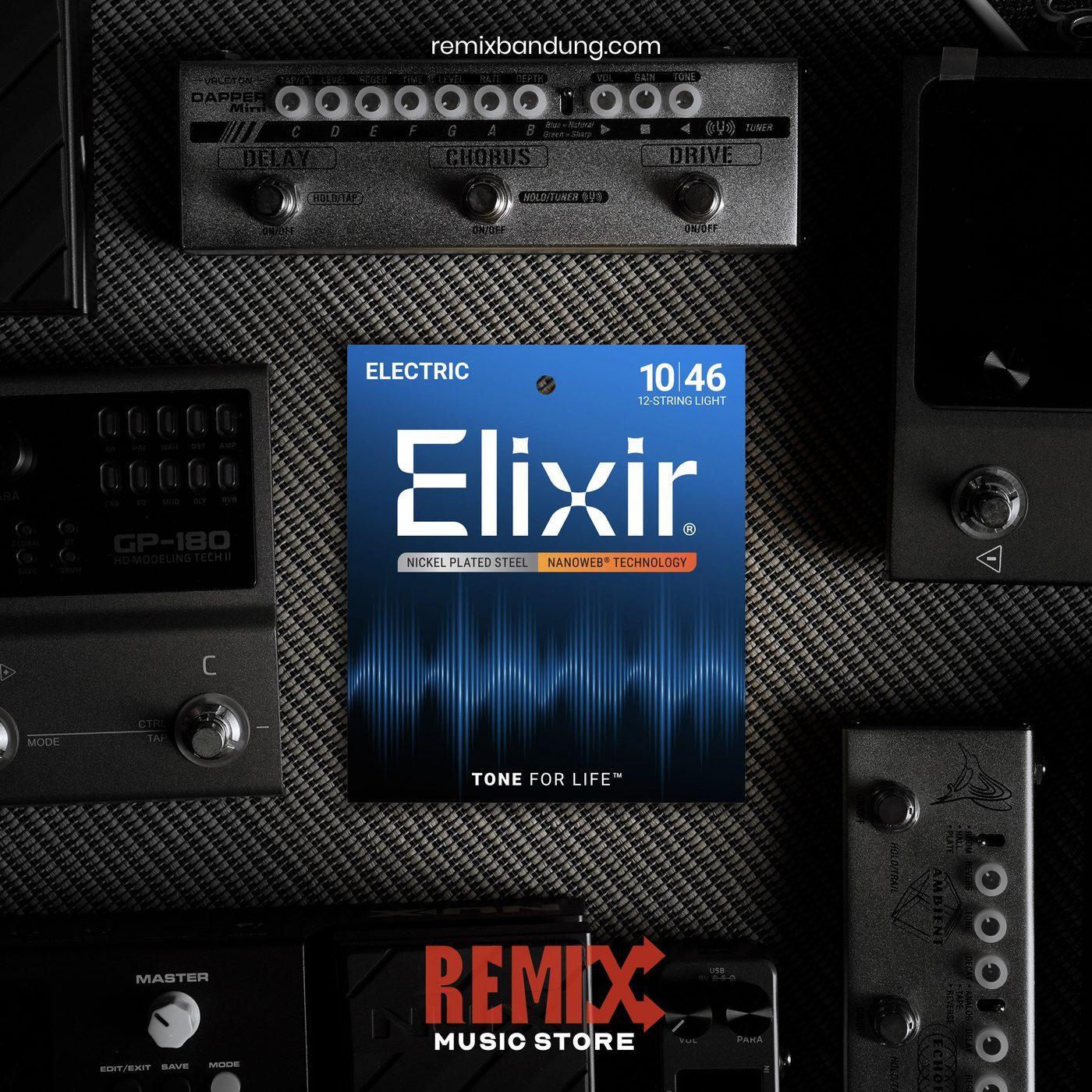 Elixir 12052 Senar Gitar Elektrik Nickel Plated Steel Lapisan NANOWEB Light 10-46