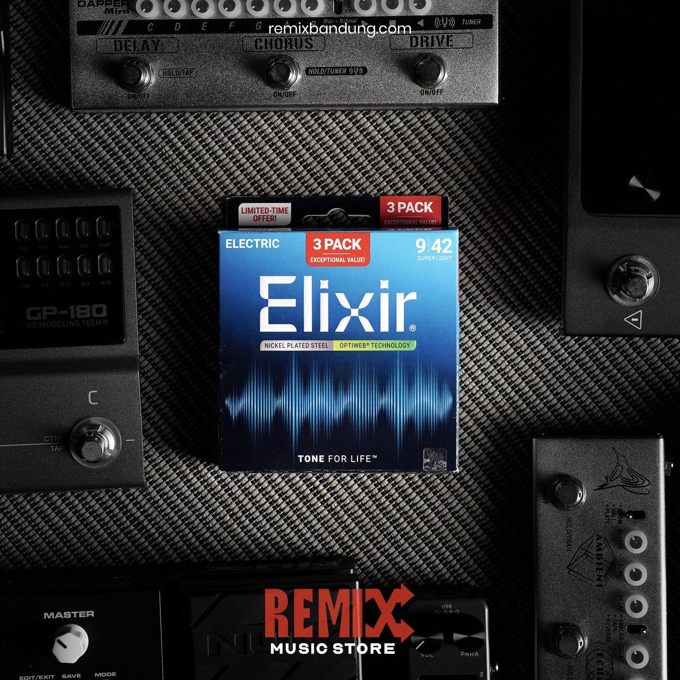 Senar Gitar Elektrik Elixir Optiweb 16571 09-42 isi 3 Pack @Pack