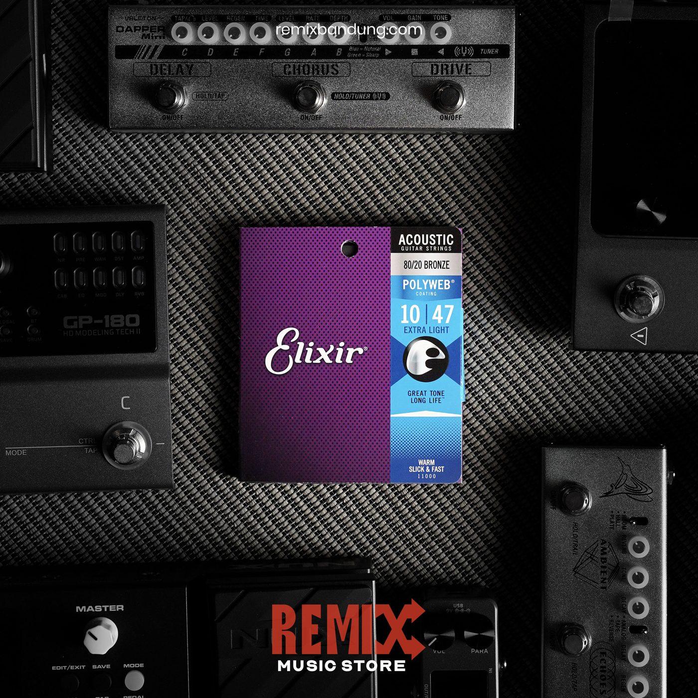 Elixir 11000 Senar Gitar Akustik 80/20 Bronze Lapisan POLYWEB Extra Light 10-47